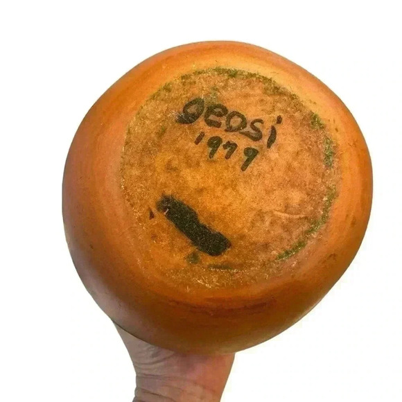 Vintage Orange Black Pottery Vase - Picture 4 of 5